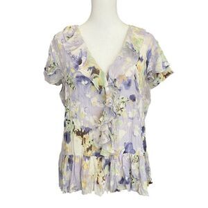 Violet & Claire V-Neck Pullover Pleated Short Sleeve Top sz Large​​​